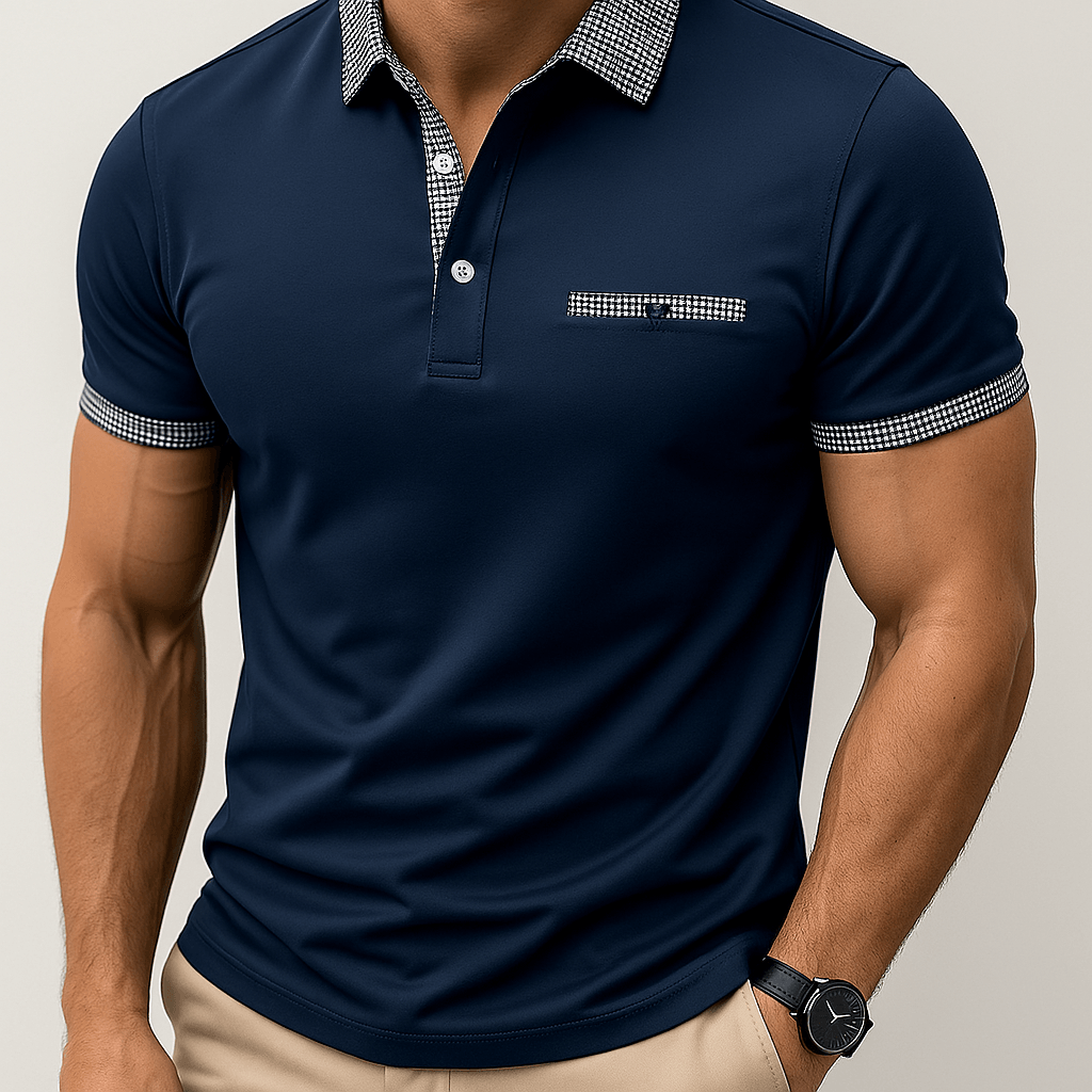 Camisa Polo Hombre Manga Corta con Detalles a Cuadros - Montserrat