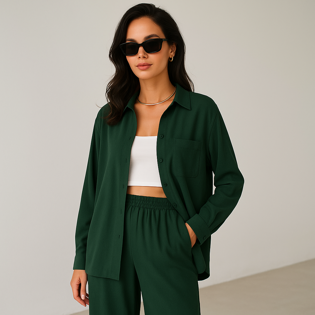 Conjunto Camisa y Pantalón Mujer Pierna Ancha – [SÓLO POR HOY] [2x1: ¡2 Piezas por el Precio de 1! Camisa + Pantalón]