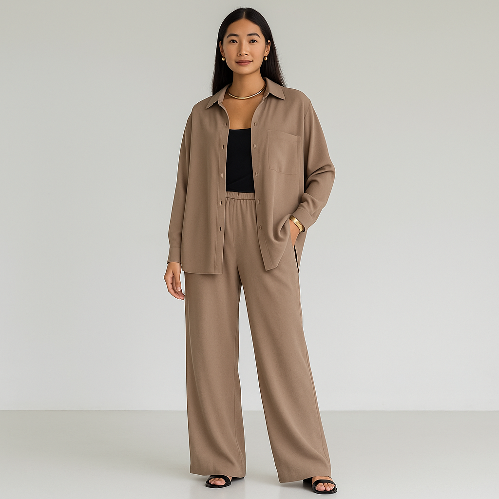 Conjunto Camisa y Pantalón Mujer Pierna Ancha – [SÓLO POR HOY] [2x1: ¡2 Piezas por el Precio de 1! Camisa + Pantalón]