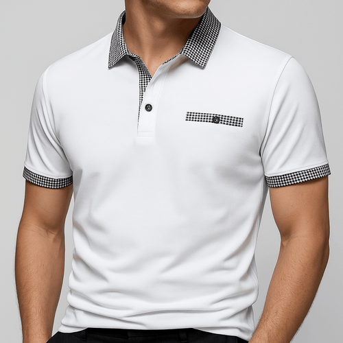 Camisa Polo Hombre Manga Corta con Detalles a Cuadros - Montserrat